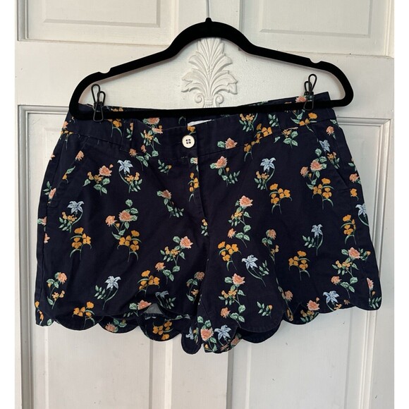 Crown & Ivy Women’s Floral Scallop Hem Shorts Size 10 | 100% Cotton | Navy - Picture 1 of 5